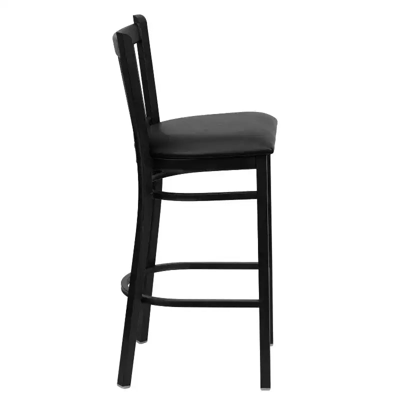 Tabouret de bar de restaurant en métal noir à dossier vertical Flash Furniture