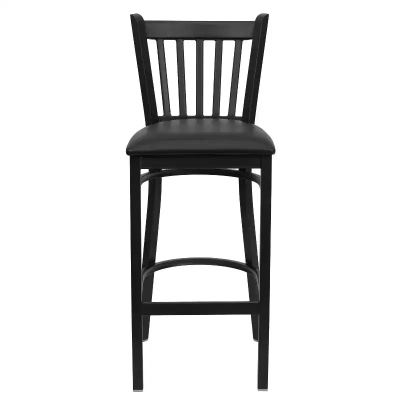 Tabouret de bar de restaurant en métal noir à dossier vertical Flash Furniture