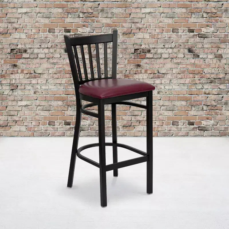 Tabouret de bar de restaurant en métal noir à dossier vertical Flash Furniture