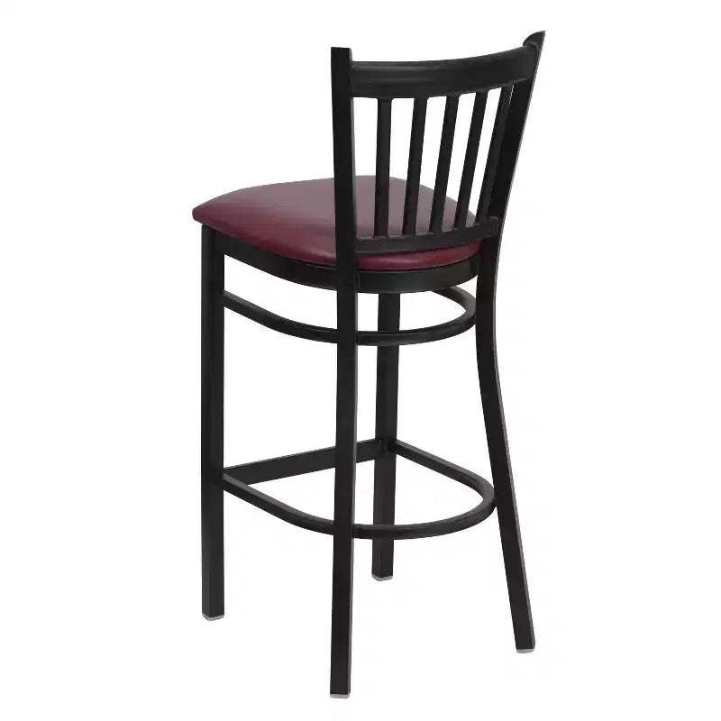 Tabouret de bar de restaurant en métal noir à dossier vertical Flash Furniture