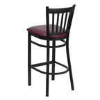 Tabouret de bar de restaurant en métal noir à dossier vertical Flash Furniture