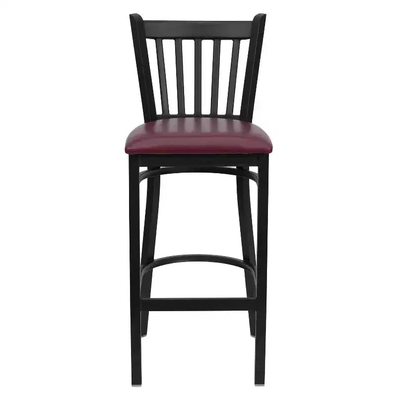 Tabouret de bar de restaurant en métal noir à dossier vertical Flash Furniture