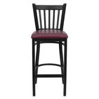 Tabouret de bar de restaurant en métal noir à dossier vertical Flash Furniture
