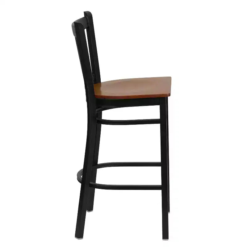 Tabouret de bar de restaurant en métal noir à dossier vertical Flash Furniture