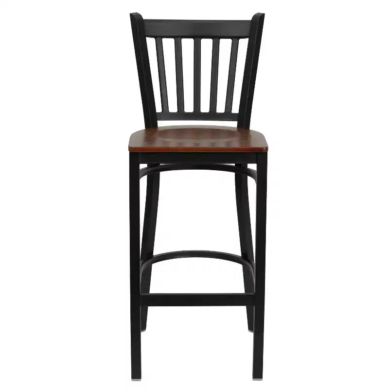 Tabouret de bar de restaurant en métal noir à dossier vertical Flash Furniture