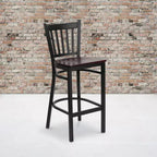 Tabouret de bar de restaurant en métal noir à dossier vertical Flash Furniture