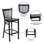 Tabouret de bar de restaurant en métal noir à dossier vertical Flash Furniture