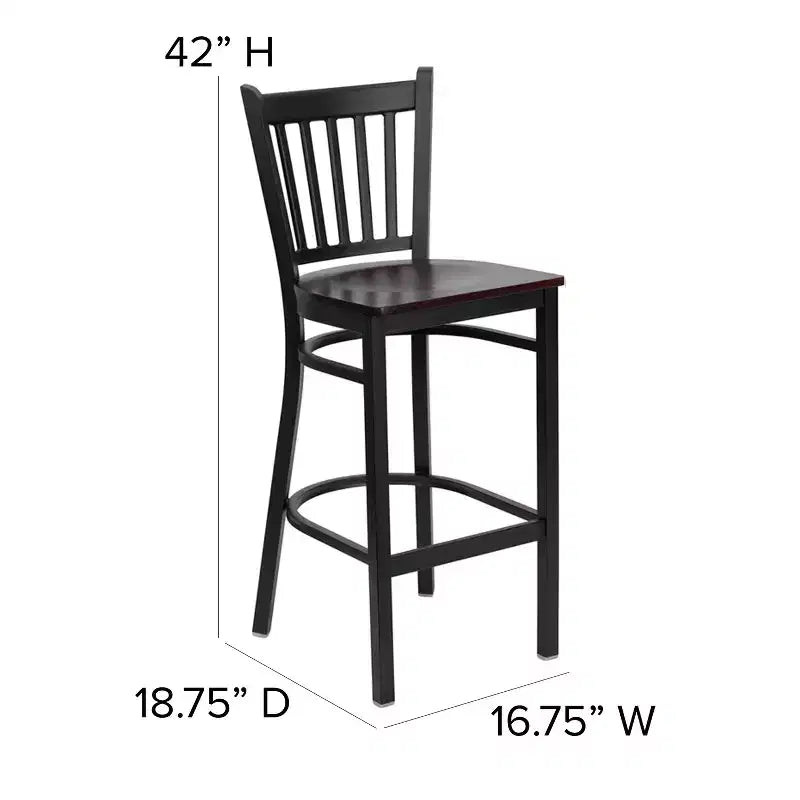 Tabouret de bar de restaurant en métal noir à dossier vertical Flash Furniture