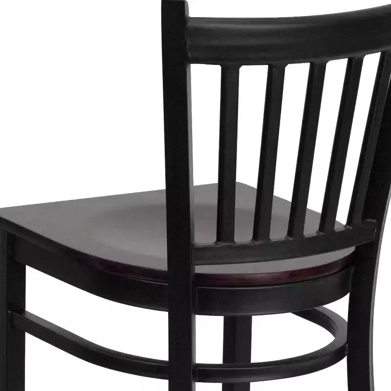 Tabouret de bar de restaurant en métal noir à dossier vertical Flash Furniture