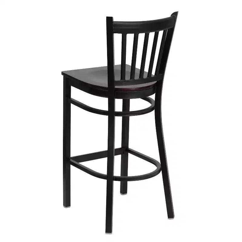 Tabouret de bar de restaurant en métal noir à dossier vertical Flash Furniture