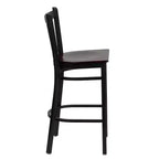 Tabouret de bar de restaurant en métal noir à dossier vertical Flash Furniture