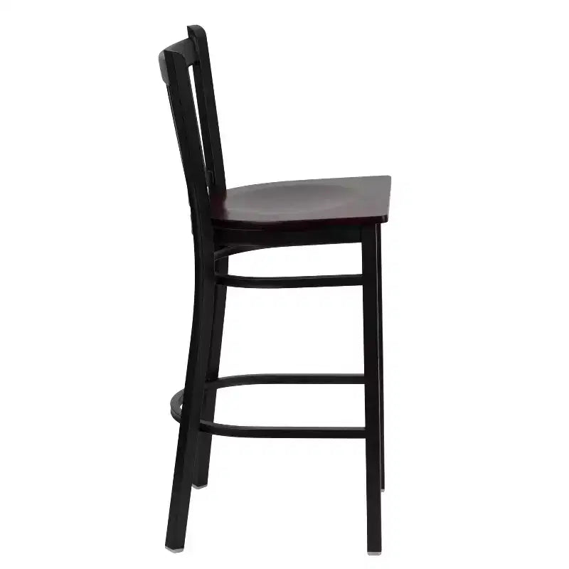 Tabouret de bar de restaurant en métal noir à dossier vertical Flash Furniture
