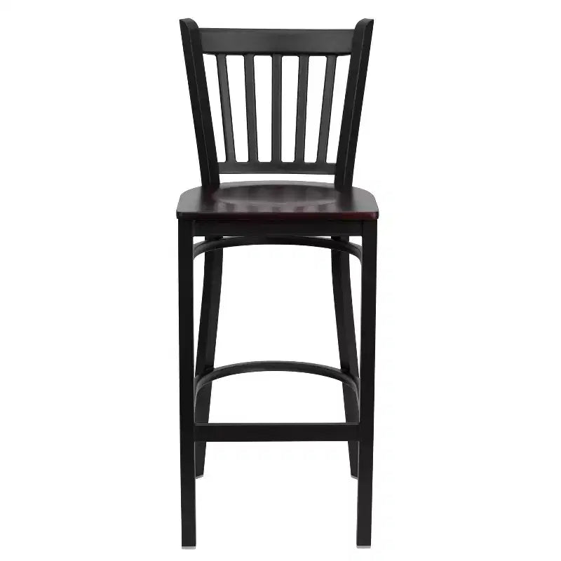 Tabouret de bar de restaurant en métal noir à dossier vertical Flash Furniture