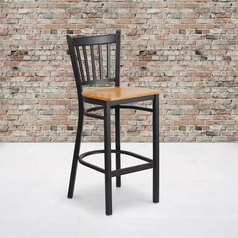 Tabouret de bar de restaurant en métal noir à dossier vertical Flash Furniture