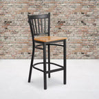 Tabouret de bar de restaurant en métal noir à dossier vertical Flash Furniture