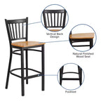 Tabouret de bar de restaurant en métal noir à dossier vertical Flash Furniture