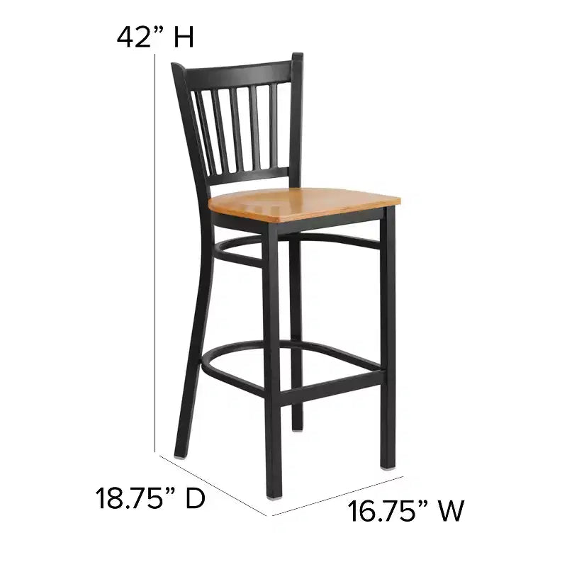 Tabouret de bar de restaurant en métal noir à dossier vertical Flash Furniture
