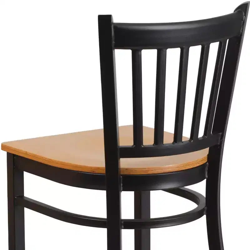 Tabouret de bar de restaurant en métal noir à dossier vertical Flash Furniture
