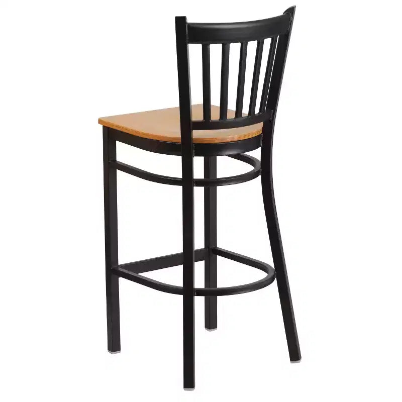 Tabouret de bar de restaurant en métal noir à dossier vertical Flash Furniture