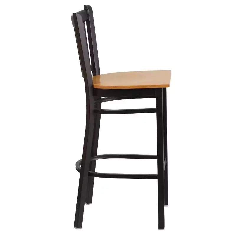 Tabouret de bar de restaurant en métal noir à dossier vertical Flash Furniture