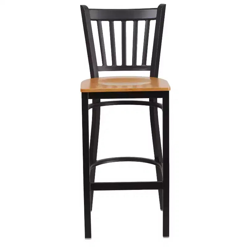 Tabouret de bar de restaurant en métal noir à dossier vertical Flash Furniture