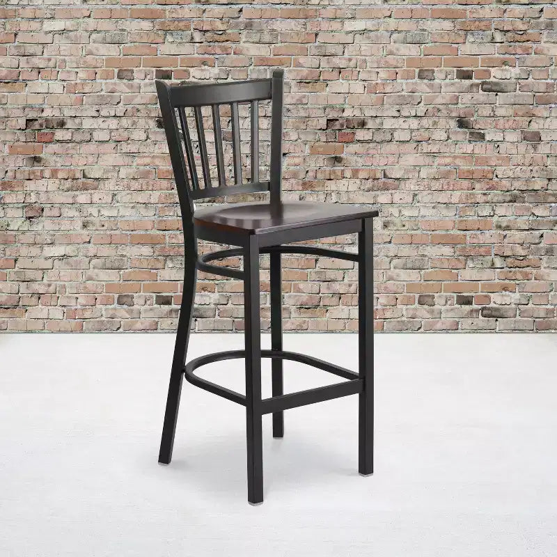Tabouret de bar de restaurant en métal noir à dossier vertical Flash Furniture