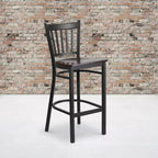 Tabouret de bar de restaurant en métal noir à dossier vertical Flash Furniture