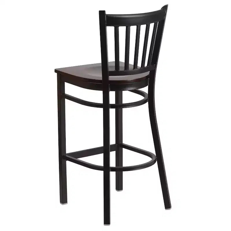 Tabouret de bar de restaurant en métal noir à dossier vertical Flash Furniture