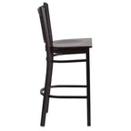 Tabouret de bar de restaurant en métal noir à dossier vertical Flash Furniture