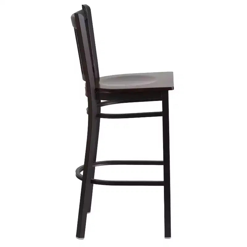 Tabouret de bar de restaurant en métal noir à dossier vertical Flash Furniture