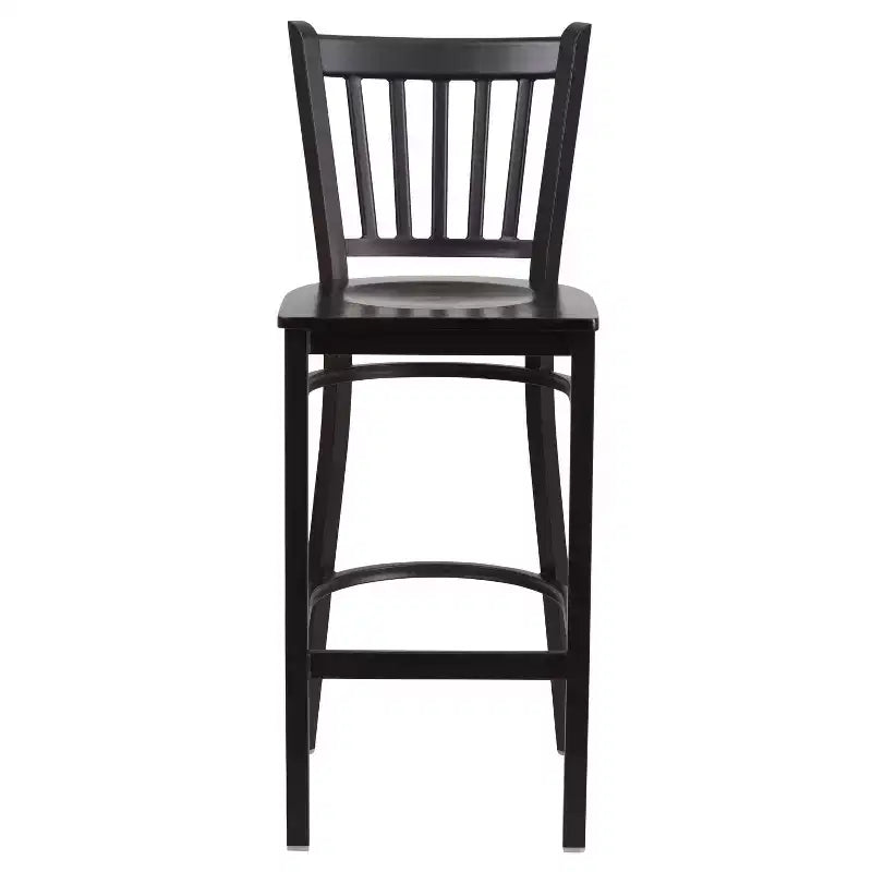 Tabouret de bar de restaurant en métal noir à dossier vertical Flash Furniture
