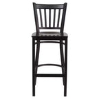 Tabouret de bar de restaurant en métal noir à dossier vertical Flash Furniture