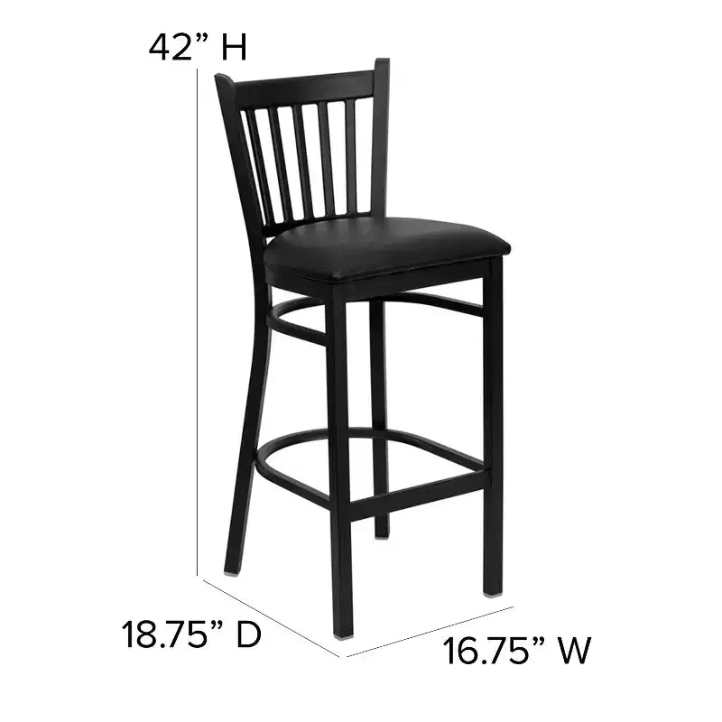 Tabouret de bar de restaurant en métal noir à dossier vertical Flash Furniture