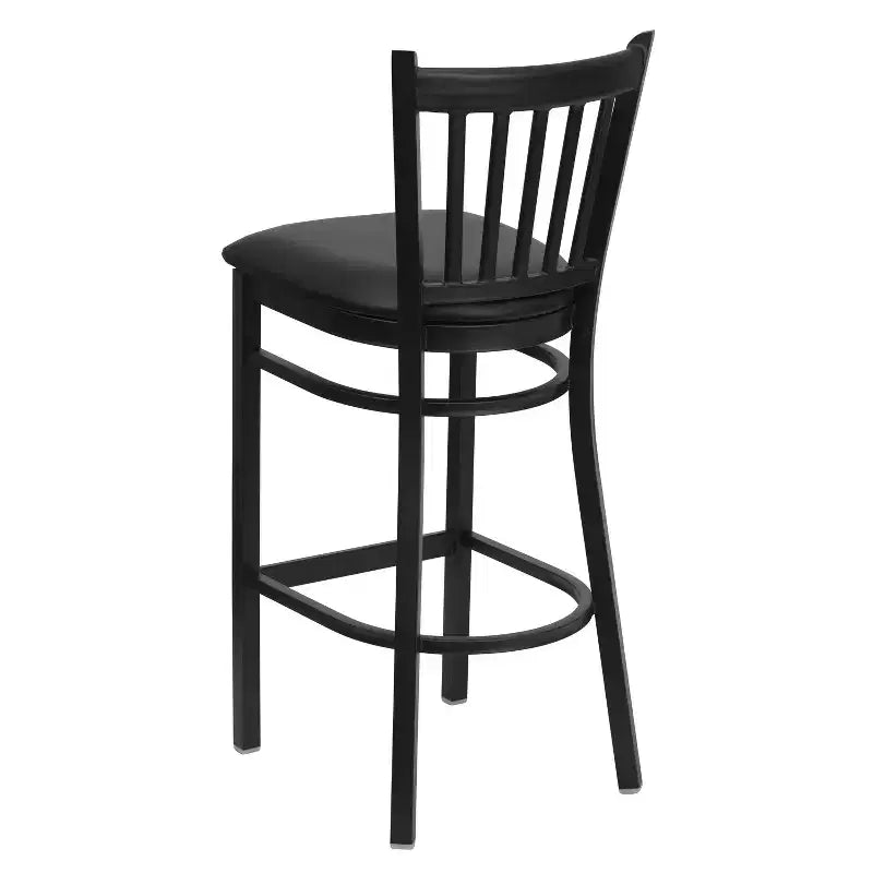 Tabouret de bar de restaurant en métal noir à dossier vertical Flash Furniture