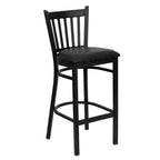 Tabouret de bar de restaurant en métal noir à dossier vertical Flash Furniture