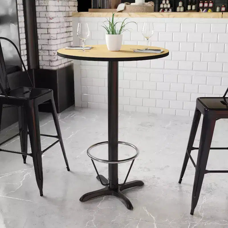 Plateau de table rond en stratifié de 30 po Flash Furniture avec base de table hauteur bar de 22 po x 22 po et anneau repose-pieds