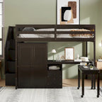 Full Size Loft Bed with Stairs, Bookshelf, Desk & Wardrobe - Space-Saving Multifunctional Furniture for Kids & Teens-White