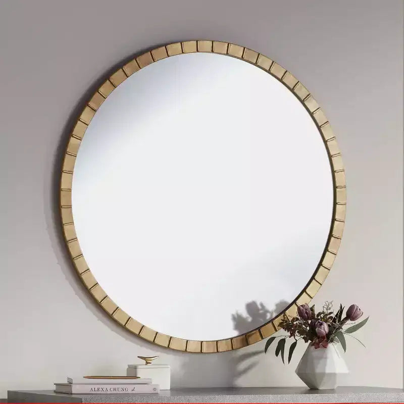 Miroir mural décoratif rond Gracia d'Uttermost, cadre en fer carrelé à feuilles d'or chaudes modernes, 34 pouces de large pour salle de bain, chambre à coucher, salon, bureau à domicile