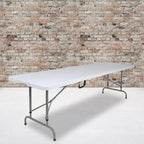 Table pliante Emma and Oliver de 2,40 m réglable en hauteur, en plastique blanc aspect granit, avec poignée