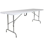 Table pliante Emma and Oliver de 2,40 m réglable en hauteur, en plastique blanc aspect granit, avec poignée