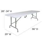 Table pliante Emma and Oliver de 2,40 m réglable en hauteur, en plastique blanc aspect granit, avec poignée