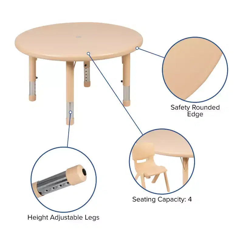 Ensemble Table d'activités Ronde Ajustable en Hauteur Emma et Oliver de 33 po avec 2 Chaises