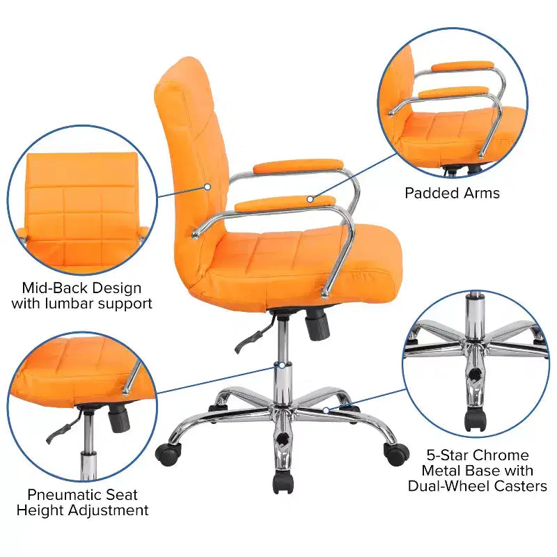 Chaise de bureau pivotante de direction Emma and Oliver Mid-Back en vinyle avec base et accoudoirs chromés