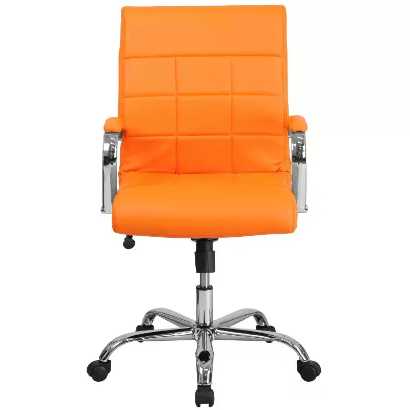 Chaise de bureau pivotante de direction Emma and Oliver Mid-Back en vinyle avec base et accoudoirs chromés