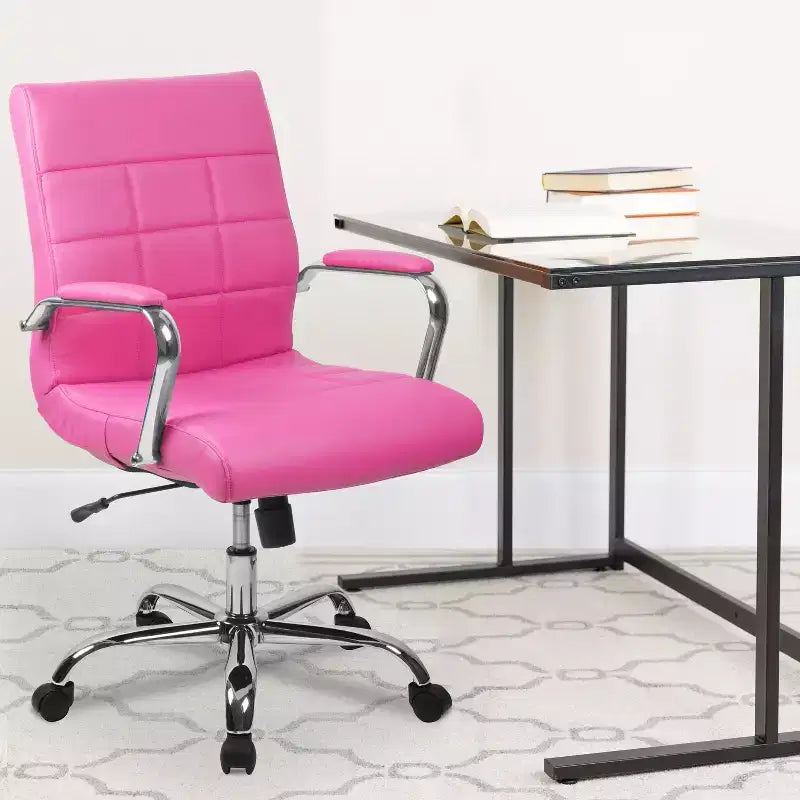 Chaise de bureau pivotante de direction Emma and Oliver Mid-Back en vinyle avec base et accoudoirs chromés