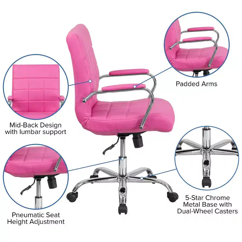 Chaise de bureau pivotante de direction Emma and Oliver Mid-Back en vinyle avec base et accoudoirs chromés