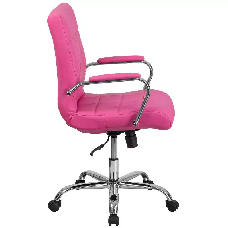 Chaise de bureau pivotante de direction Emma and Oliver Mid-Back en vinyle avec base et accoudoirs chromés