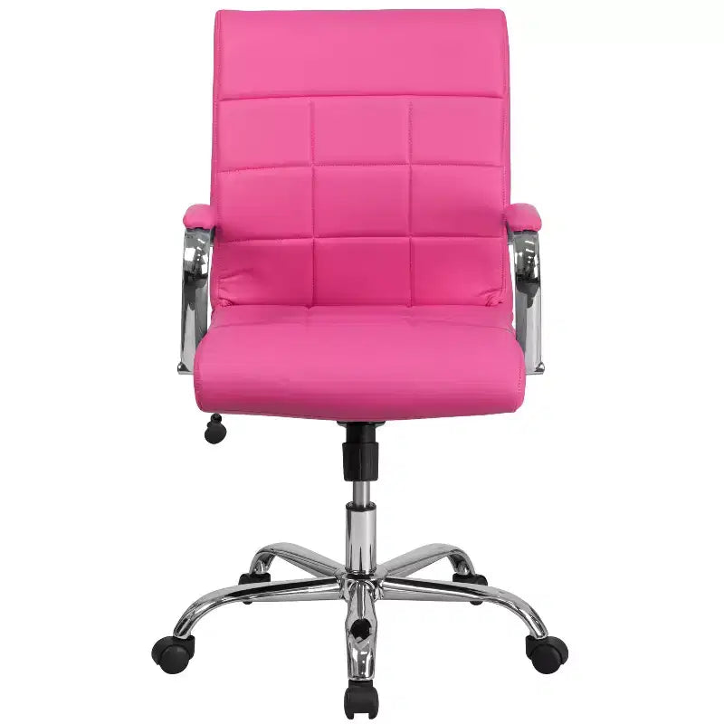 Chaise de bureau pivotante de direction Emma and Oliver Mid-Back en vinyle avec base et accoudoirs chromés