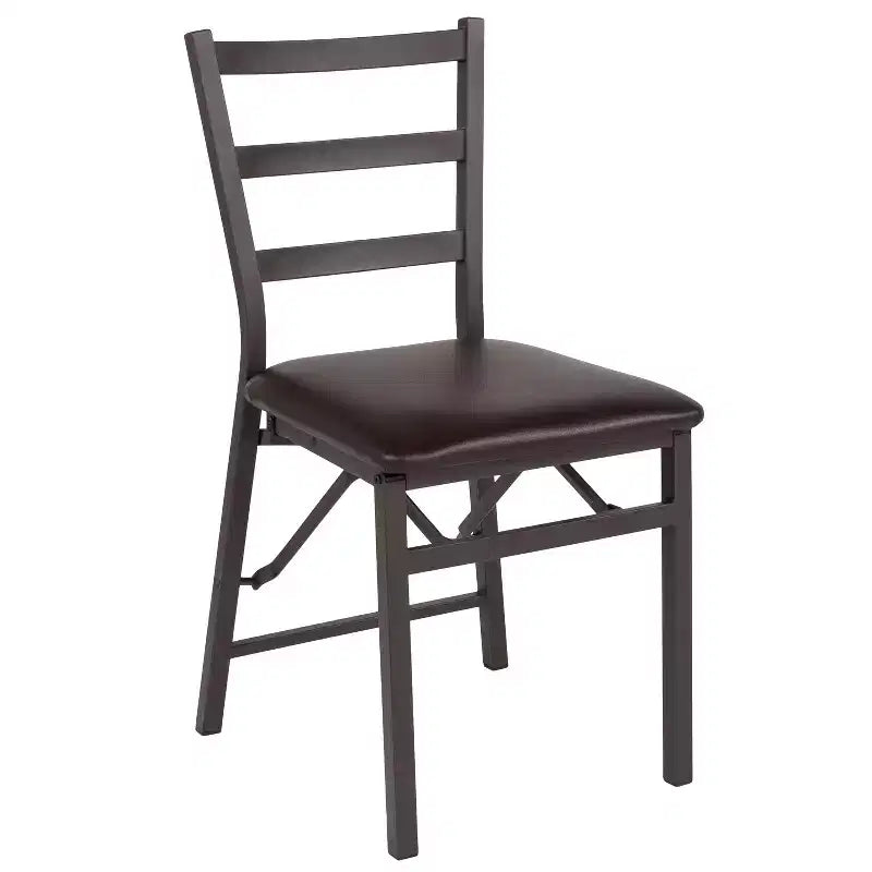 Emma et Oliver Lot de 2 chaises pliantes en métal à dossier échelle avec assise en vinyle marron