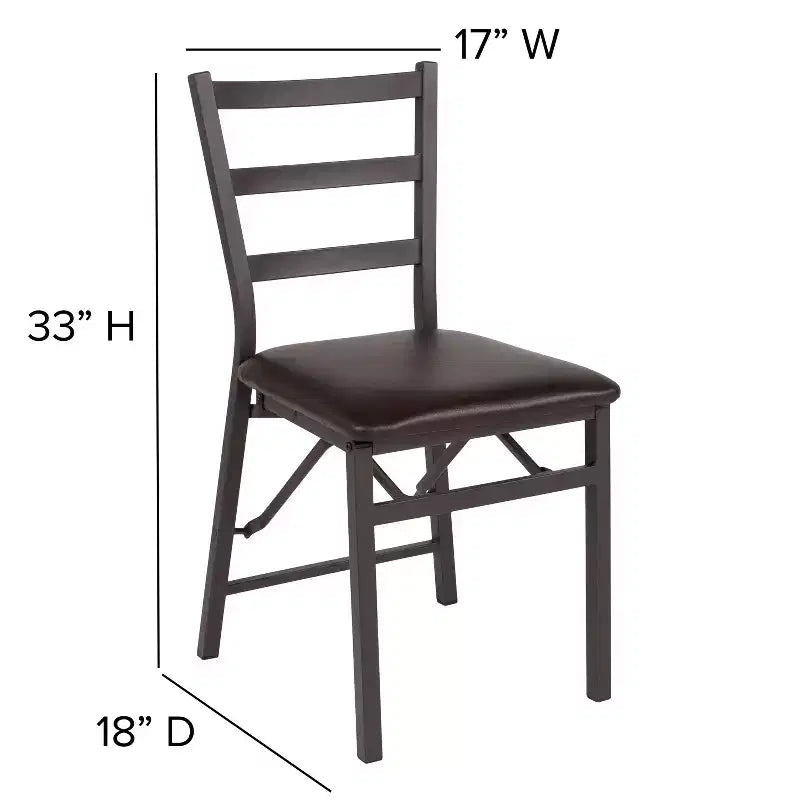 Emma et Oliver Lot de 2 chaises pliantes en métal à dossier échelle avec assise en vinyle marron